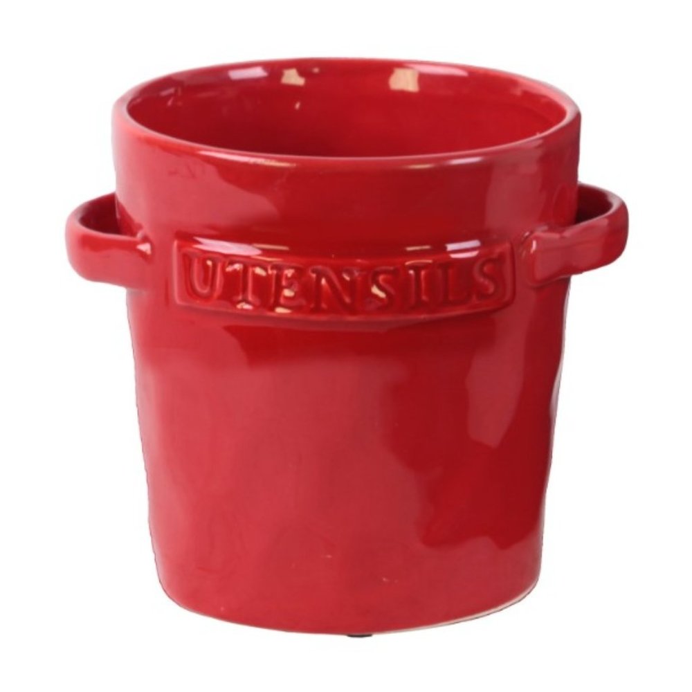 Urban Trends Red 6.25" Ceramic Round Utensil Holder Jar -NIB